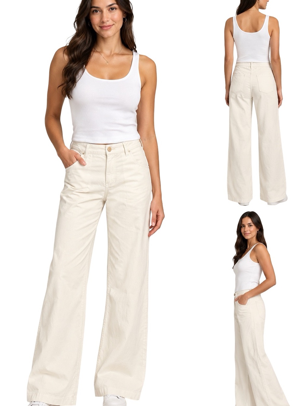 Theory Linen Blend White Wide Leg Pants Size 10  Quiet Luxury, Y2K, 70’s Vibe